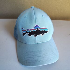 Patagonia Fitz Roy Trout Light Blue Trucker Hat Adjustable Snapback Outdoor